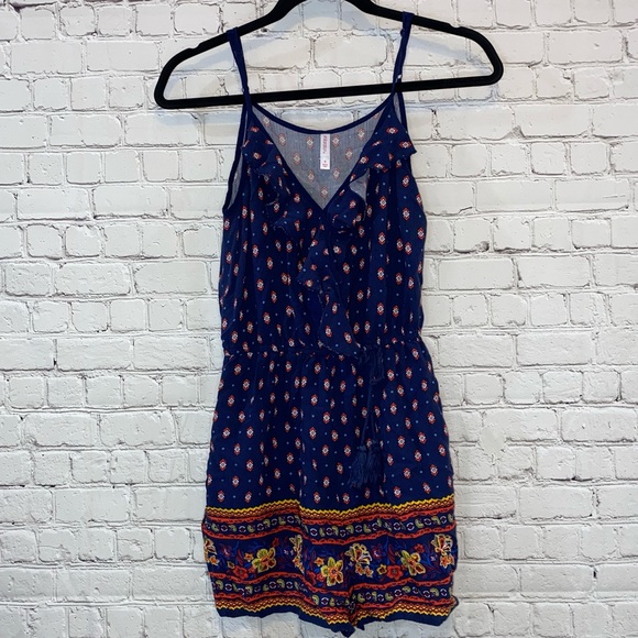 Xhilaration Pants - Xhilaration Faux Wrap Patterned Multicolor Romper